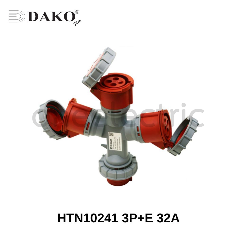 DAKO HTN10241 ปลั๊กเพาเวอร์ 3ทาง 4ขา 3P+E 32A สีแดง รุ่นกันน้ำ (Socket ตัวผู้ 1 | Socket ตัวเมีย 3)